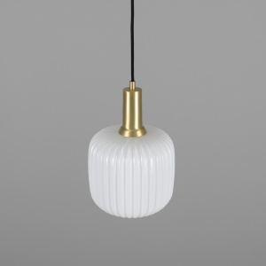 Nahla Reeded Glass and Brass Pendant 20cm, Clear or Opal